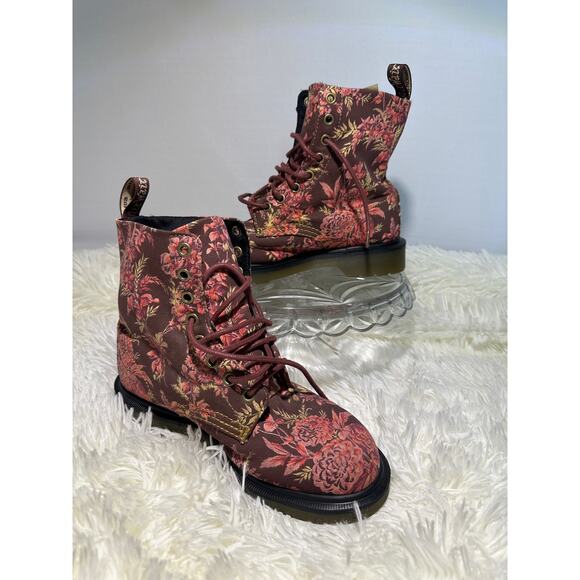Womens DR MARTENS 1460 Beckett Cherry Red Floral Canvas Boots US L6. - Picture 4 of 6